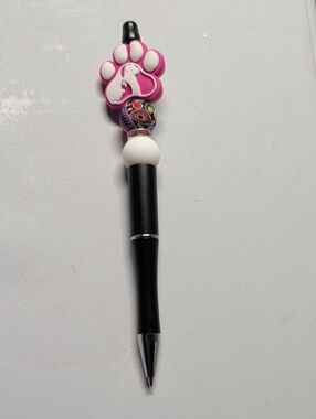 Hand Crafted Pink Paw Bead-Topped Ballpoint Pen